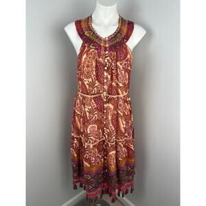 Sundance Rosado Embroidered Paisley Fringe Tassel Dress Medium Bohemian